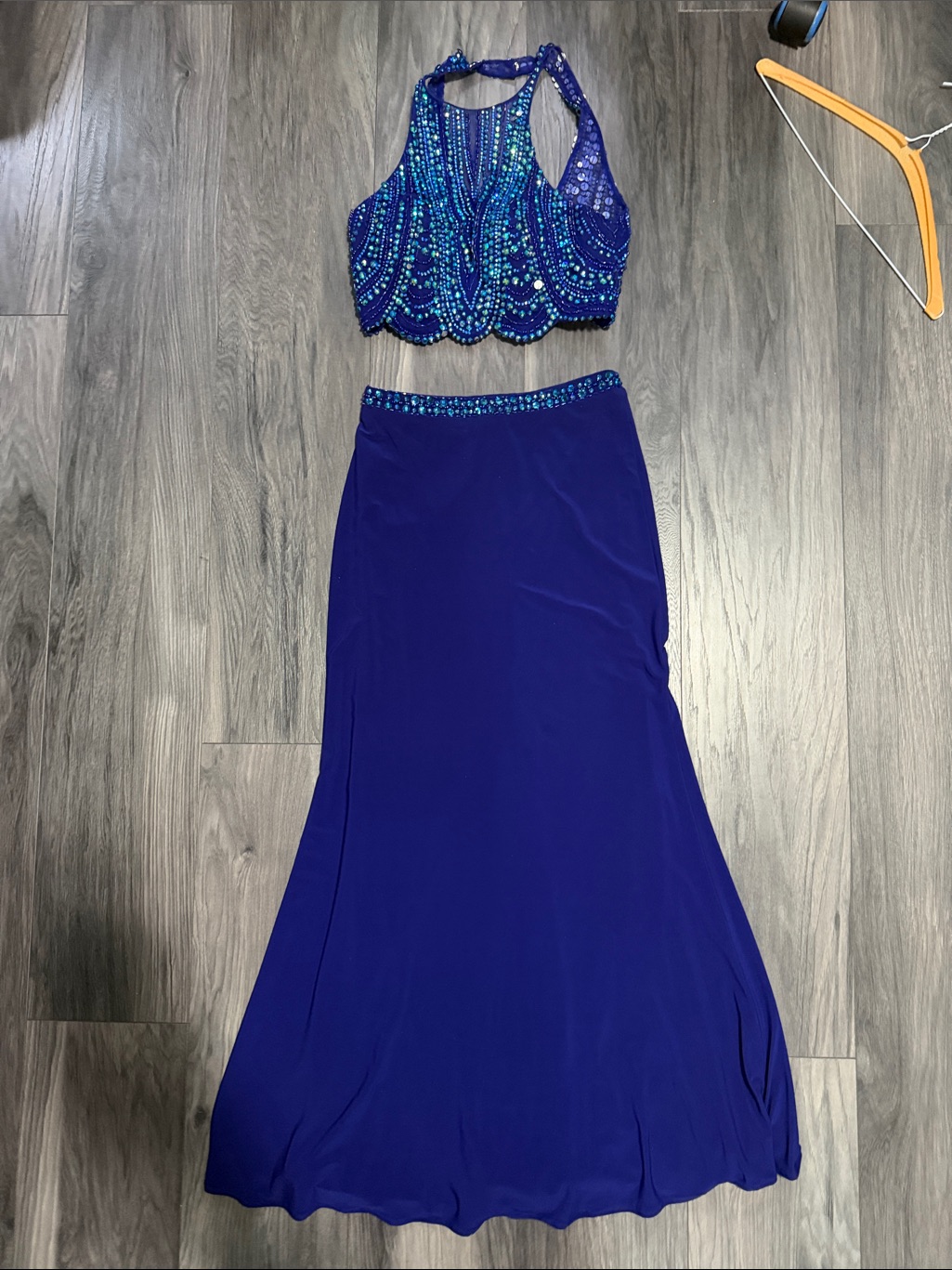 Embellished Two-Piece Royal Blue Prom Dress